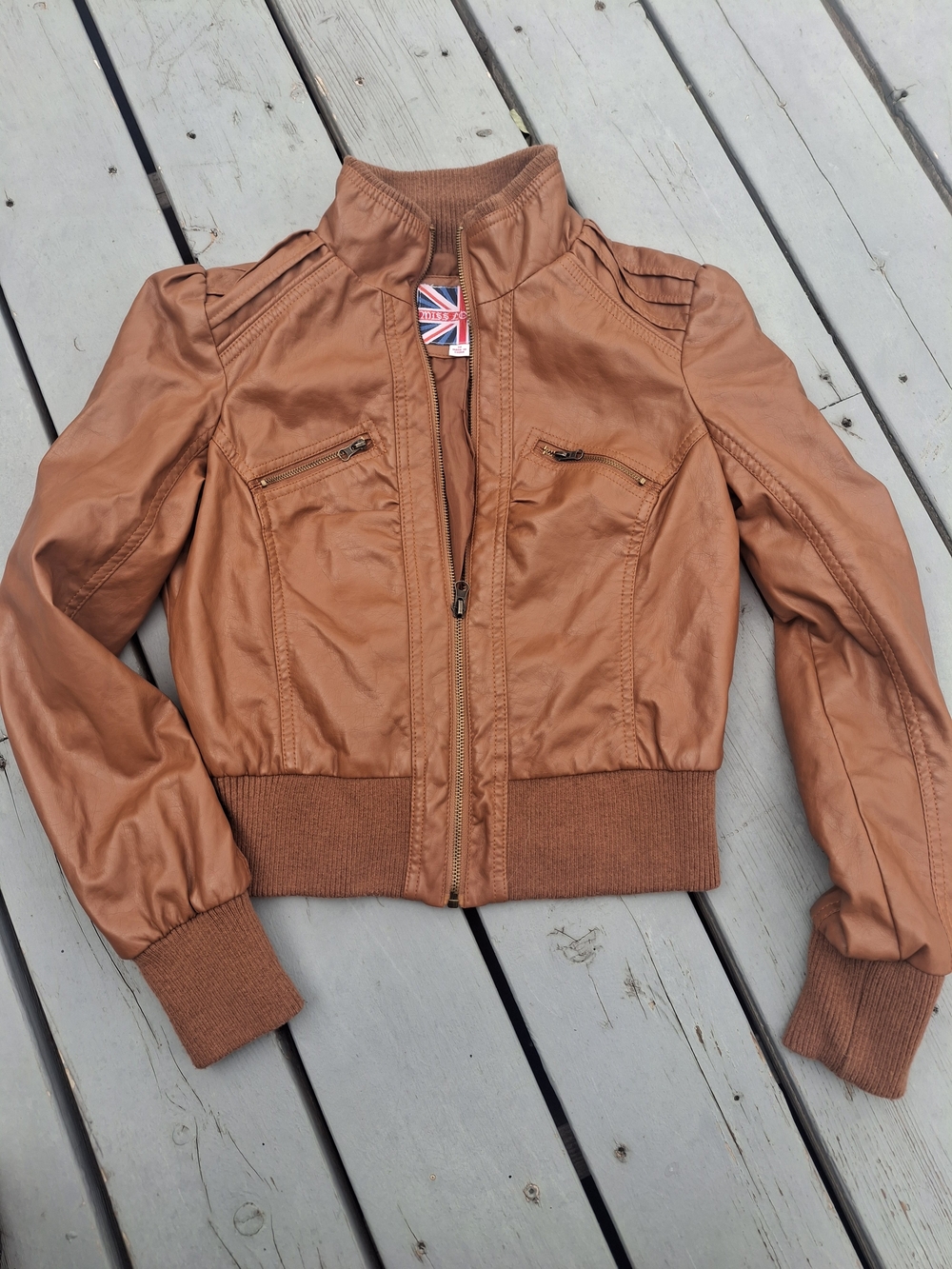 Miss London Women's Medium Brown Bomber Jacket